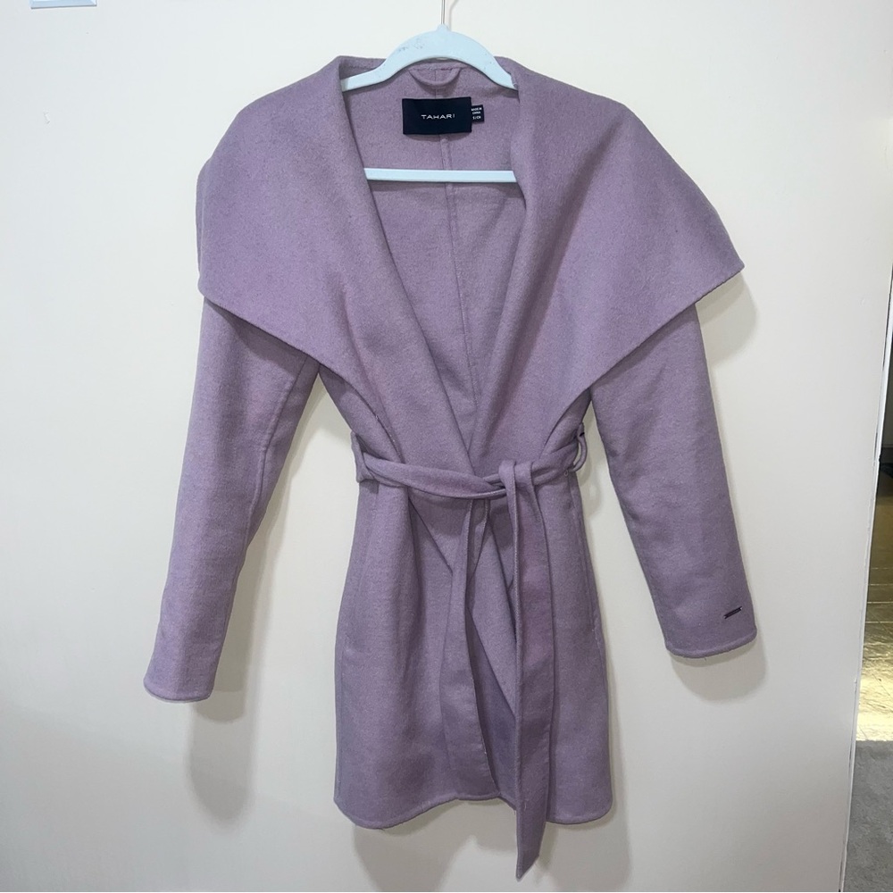 Tahari Lavender Belted Cape Coat